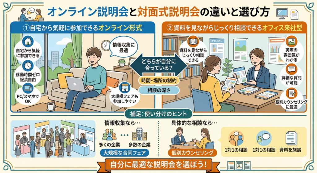 オンライン説明会と対面式説明会の違いと選び方