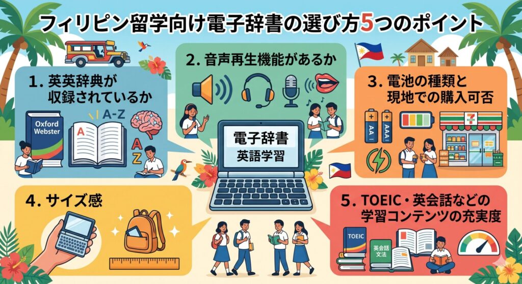 フィリピン留学向け電子辞書の選び方5つのポイント