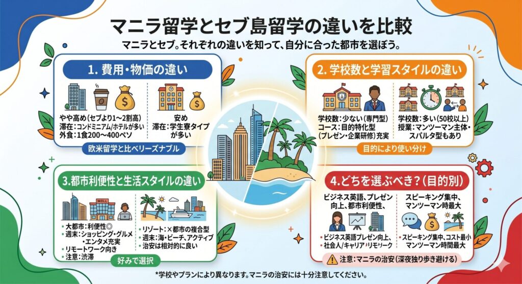 マニラ留学とセブ島留学の違いを比較